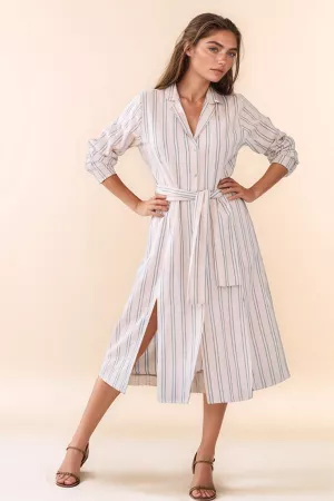 wholesale clothing stripe slit button down long sleeve shirt dress davi & dani