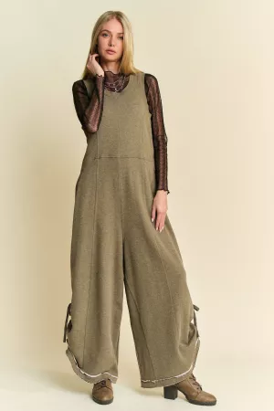 wholesale clothing ribbed contrast ruched side seam french jumpsuit davi & dani