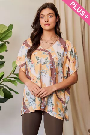 wholesale clothing plus floral v neck short sleeve loose fit top davi & dani