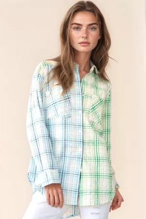 wholesale clothing mixed plaid color block pocket detail shirt top davi & dani