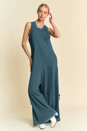 wholesale clothing ribbed contrast ruched side seam french jumpsuit davi & dani