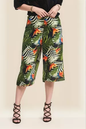 wholesale clothing vibrant tropical palm leaf print wide leg pants davi & dani