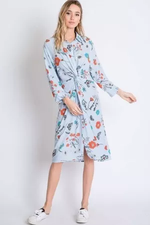 wholesale clothing stripe & floral ruched midi shirt dress davi & dani