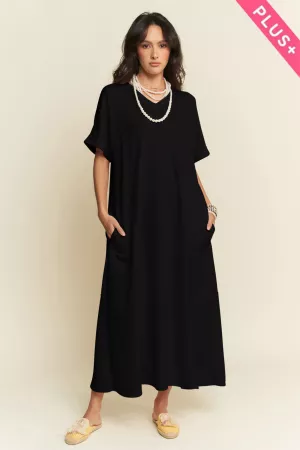 wholesale clothing plus soft knit v neck short sleeve midi dress davi & dani