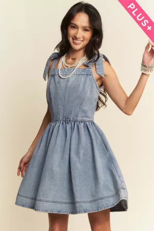 wholesale clothing plus strap smocking zipper washed denim mini dress davi & dani