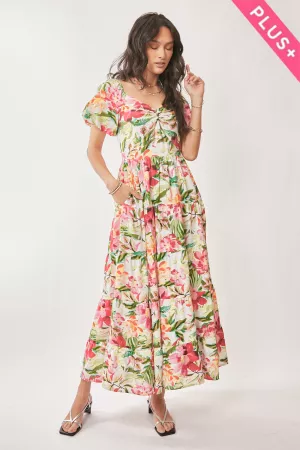 wholesale clothing plus floral printed short puff sleeves maxi dress davi & dani