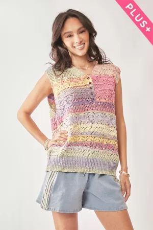 wholesale clothing plus multi color crochet sleeveless knit vest davi & dani