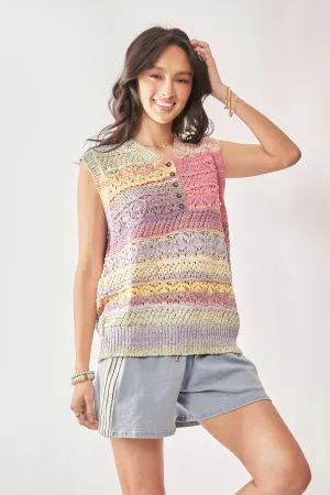 wholesale clothing multi color crochet sleeveless knit vest top davi & dani