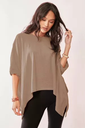 wholesale clothing solid drop shoulders batwing sleeve side slit top davi & dani