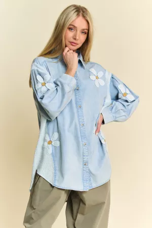 wholesale clothing lightweight washed daisy patch waffle knit shirt davi & dani