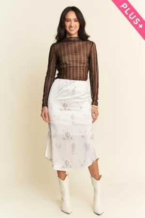 wholesale clothing plus western conversational printed midi skirt davi & dani