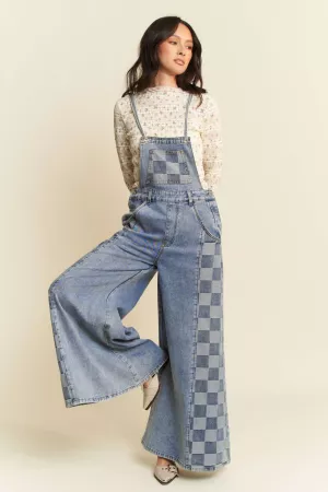 wholesale clothing washed denim wide leg opening overall jumpsuit davi & dani