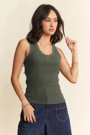 wholesale clothing ribbed lace trim detail sleeveless tank top davi & dani