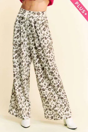 wholesale clothing plus leopard drawstring waist wide leg pants davi & dani