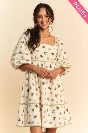 wholesale clothing plus cactus printed poplin contrast dress davi & dani