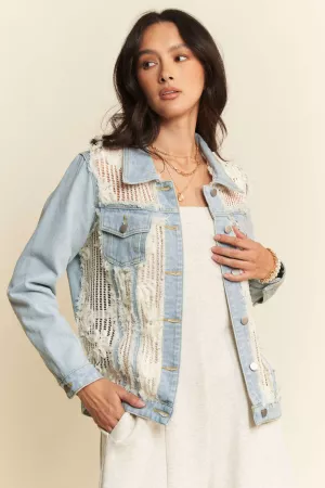 wholesale clothing lace chest pocket button down denim jacket davi & dani