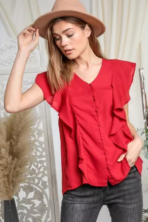 wholesale clothing ruffled short sleeve button down blouse top davi & dani