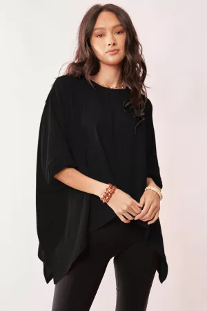 wholesale clothing solid drop shoulders batwing sleeve side slit top davi & dani