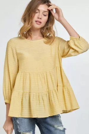 wholesale clothing solid midi 3/4 sleeve ruffle flare top blouse davi & dani