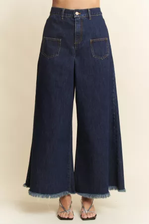 wholesale clothing patch pocket wide leg culotte denim pants jeans davi & dani