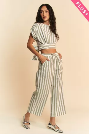 wholesale clothing plus striped cropped top high waisted pants set davi & dani