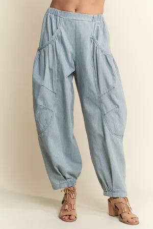 wholesale clothing striped denim draped barrel jogger pants davi & dani