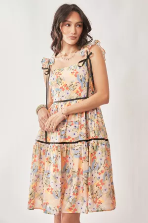 wholesale clothing floral printed tape ruffle strap tiered dress davi & dani