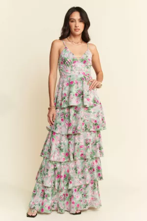 wholesale clothing garden floral cami tiered ruffle maxi dress davi & dani