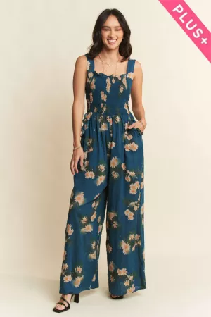 wholesale clothing plus floral printed ruffle detail jumpsuit davi & dani