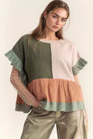 wholesale clothing mix match textured ruffle detail knit sweater top davi & dani