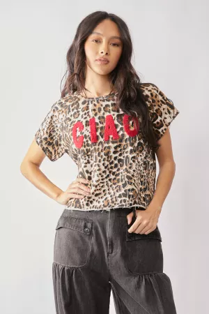 wholesale clothing leopard french terry short sleeve top davi & dani