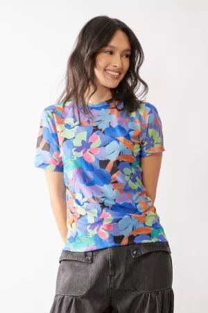 wholesale clothing flower printed mesh short sleeve top davi & dani