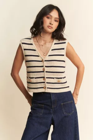 wholesale clothing sleeveless cropped striped sweater knit vest top davi & dani