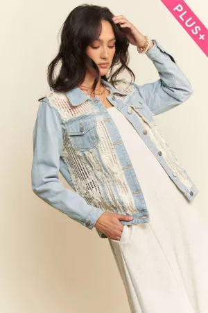 wholesale clothing plus lace chest pocket button down denim jacket davi & dani