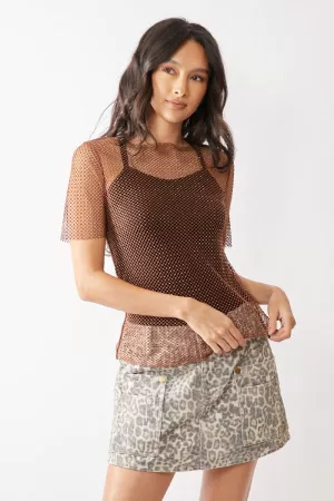 wholesale clothing sparkling diamante sheer mesh mock neck top davi & dani