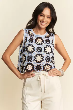 wholesale clothing crochet sleeveless crop floral patterns top davi & dani