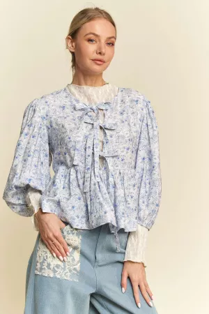 wholesale clothing water paint floral printed tie front blouse top davi & dani