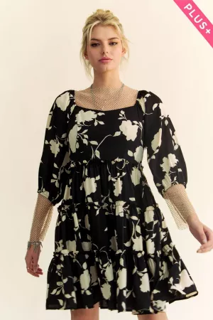 wholesale clothing plus floral square neck bell sleeve mini dress davi & dani