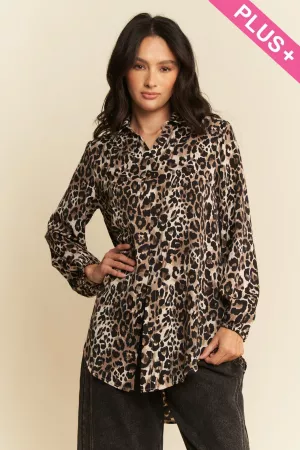 wholesale clothing plus notch long sleeves leopard printed blouse davi & dani