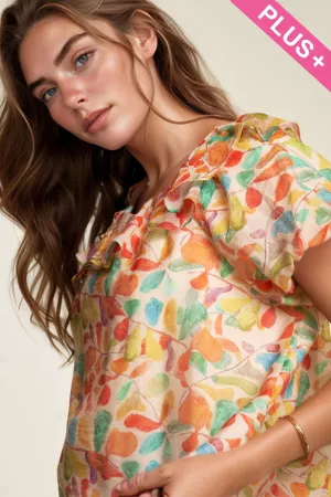 wholesale clothing plus floral printed short sleeve ruffle top davi & dani