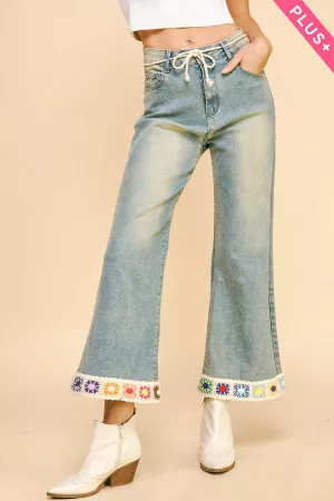 wholesale clothing plus crochet trim straight leg denim jeans davi & dani