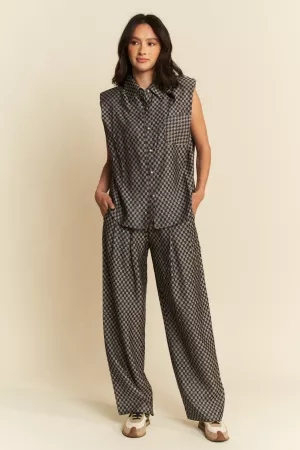 wholesale clothing checkered denim button down shirt n long pants set davi & dani