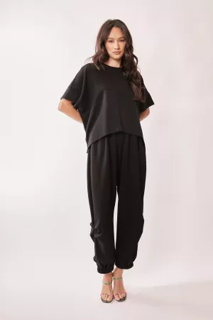 wholesale clothing solid flowy top with elastic waist band pants set davi & dani