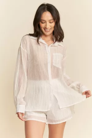 wholesale clothing mesh sheer button down long sleeve top n pants set davi & dani