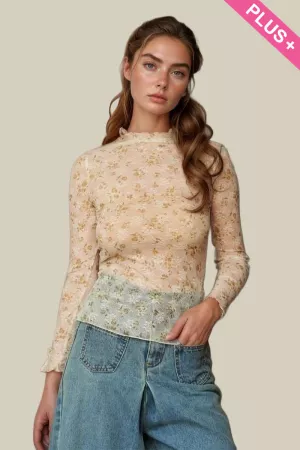 wholesale clothing plus loose turtle neck lace mesh lace sheer top davi & dani