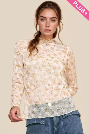 wholesale clothing plus loose turtle neck lace mesh lace sheer top davi & dani