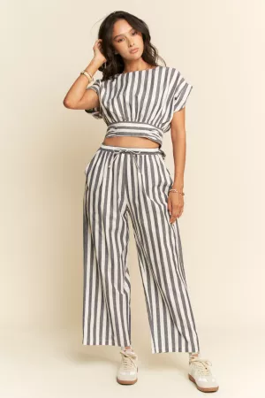 wholesale clothing striped cropped wrap top high waisted pants set davi & dani