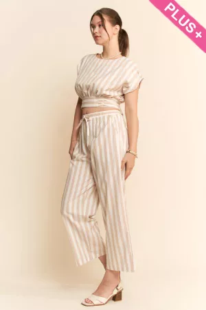 wholesale clothing plus striped cropped top high waisted pants set davi & dani