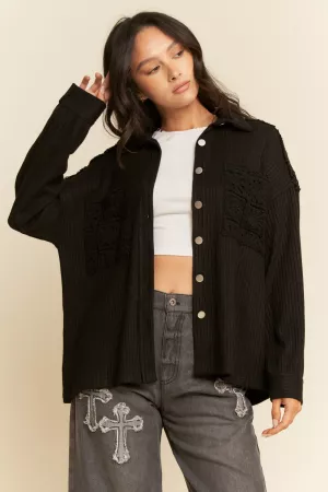 wholesale clothing crochet lace detail loose fit corduroy shirt davi & dani