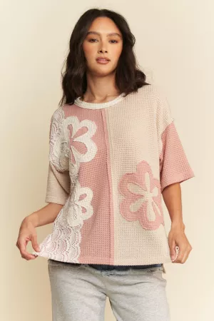 wholesale clothing casual pullover short sleeve patchwork knit top davi & dani